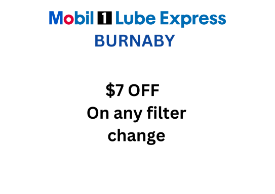 Service package discount coupon for Mobil 1 Lube Express Burnaby. 
