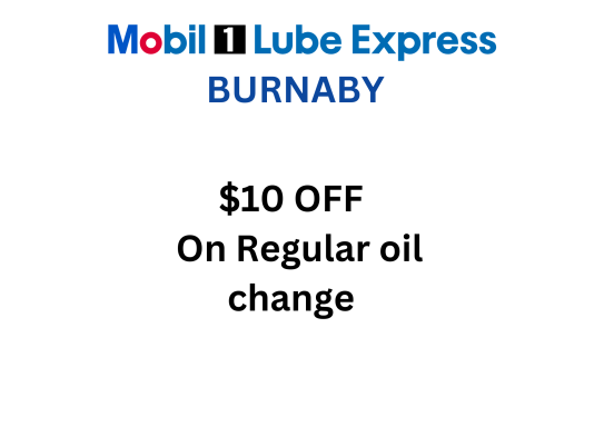 Coupon for discounted oil change at Mobil 1 Lube Express Burnaby.