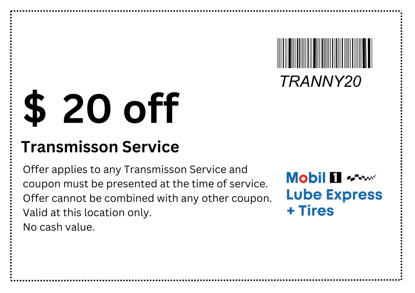 Exclusive coupon for transmission services, vehicle inspection at Mobil 1 Lube Express Burnaby